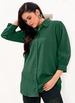 Rinkal Cotton Dark Green Casual Wear Plain Women's Shirt